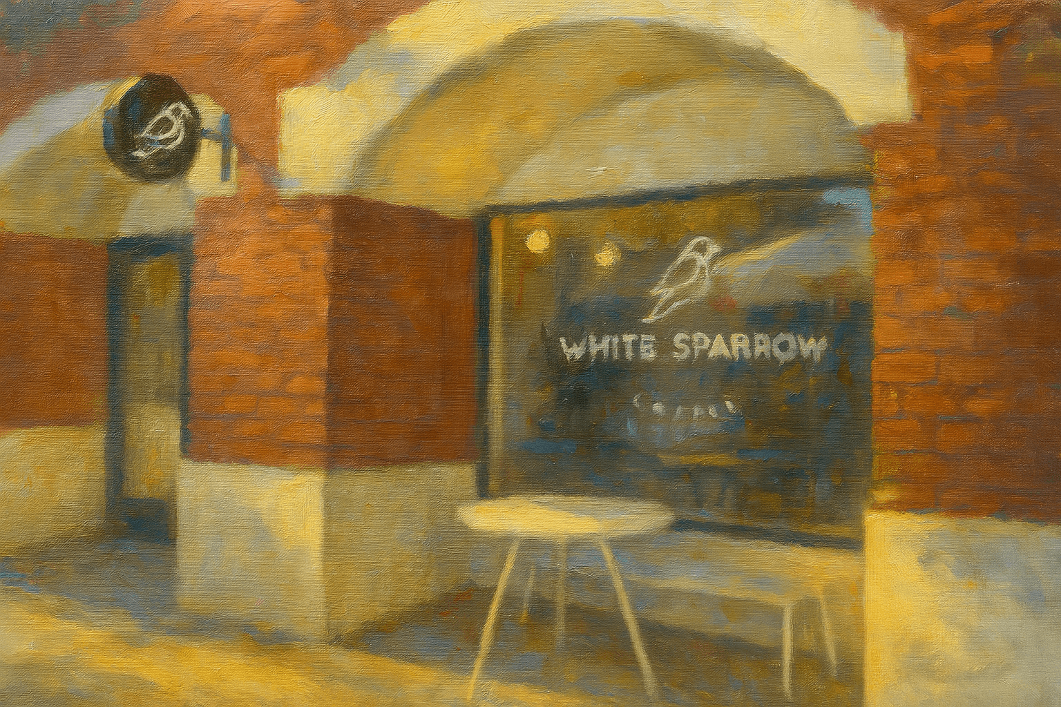 white sparrow on main street